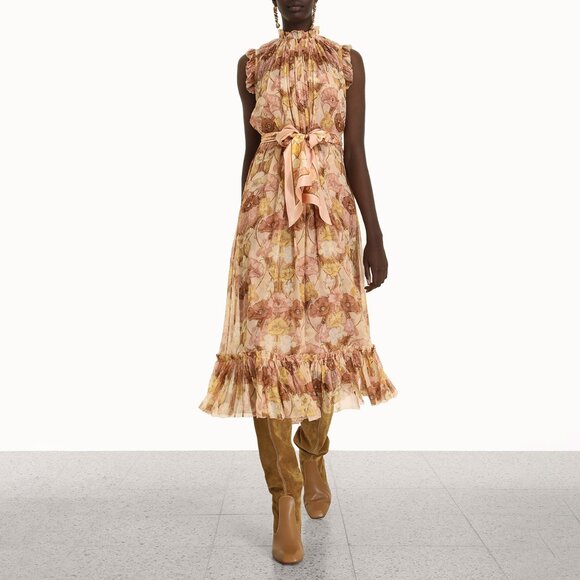 Zimmermann Dresses & Skirts - Zimmermann Tempo Flutter Midi Dress Silk Toffee Nouveau Size AU 1 US 6